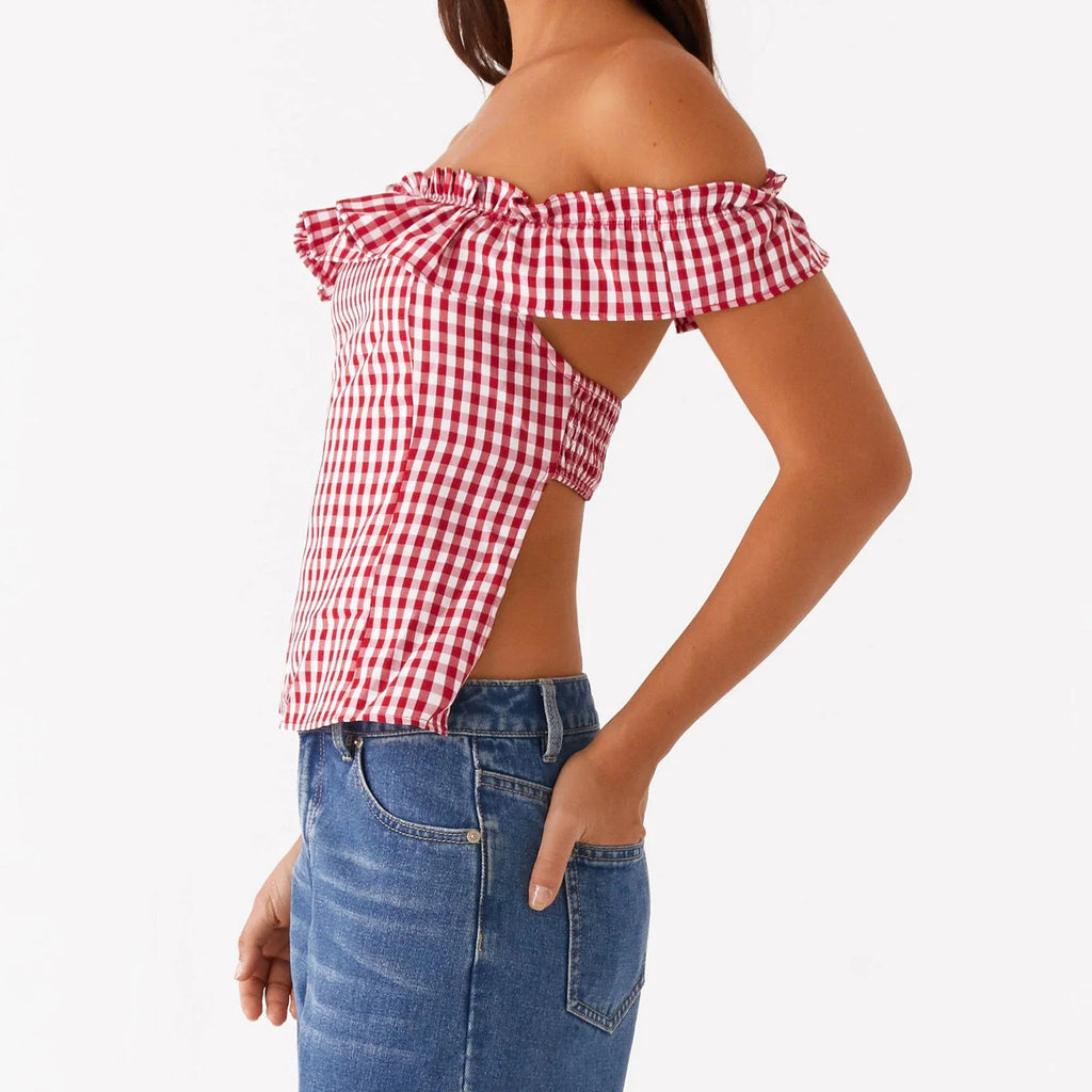 Gingham Square Neck Crop Top image 4