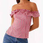 Gingham Square Neck Crop Top image 2