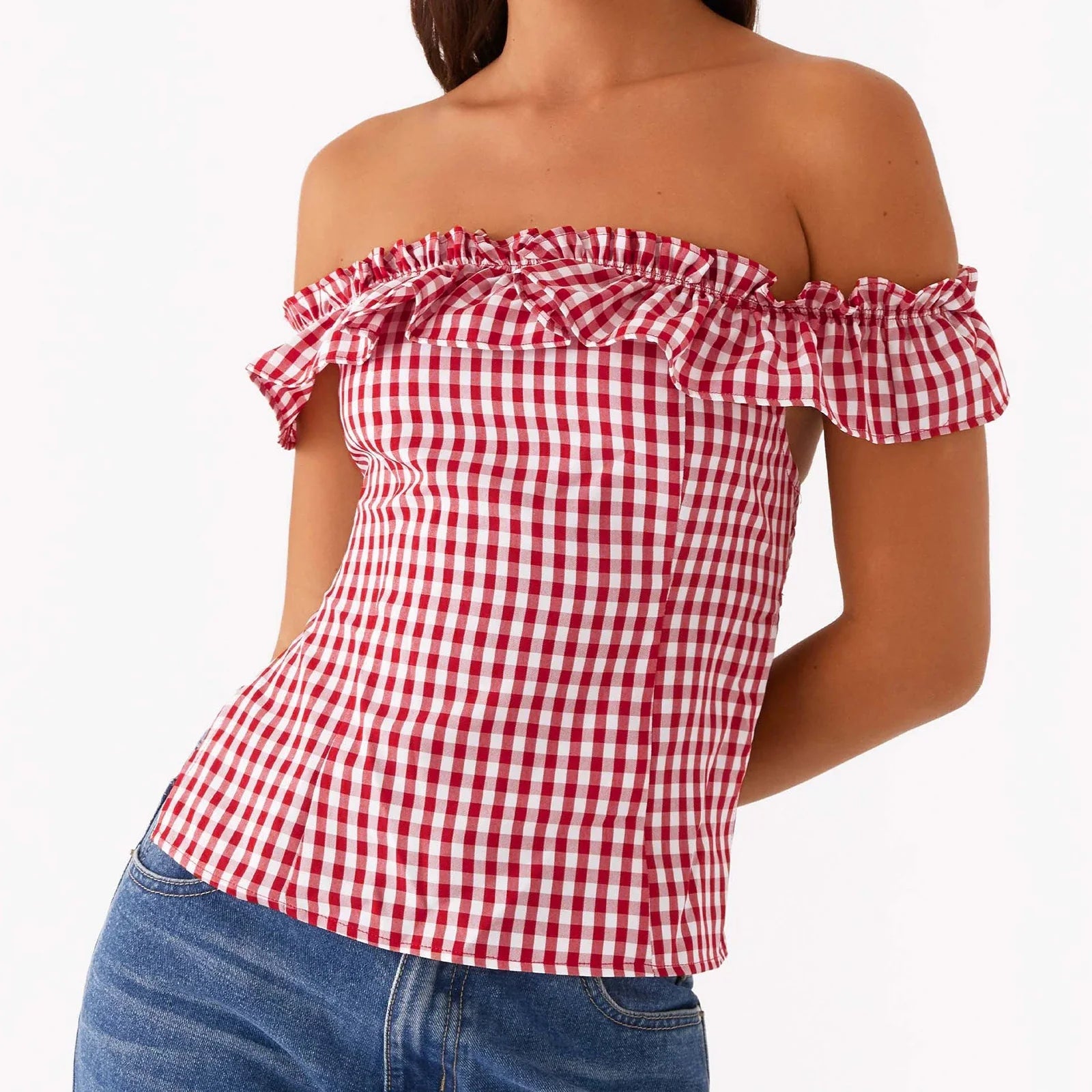 Gingham Square Neck Crop Top image 2