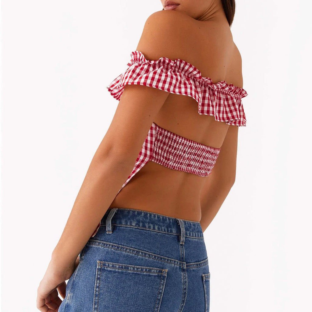 Gingham Square Neck Crop Top image 5