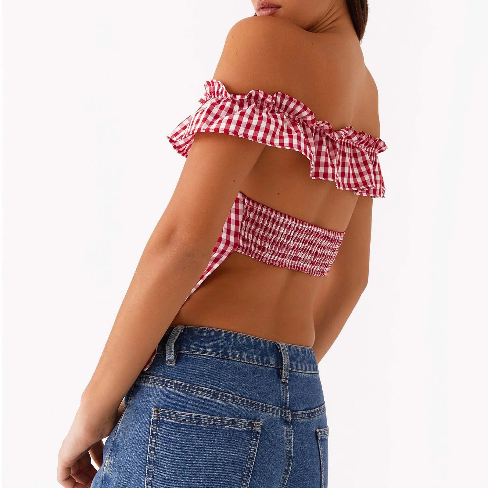 Gingham Square Neck Crop Top image 5