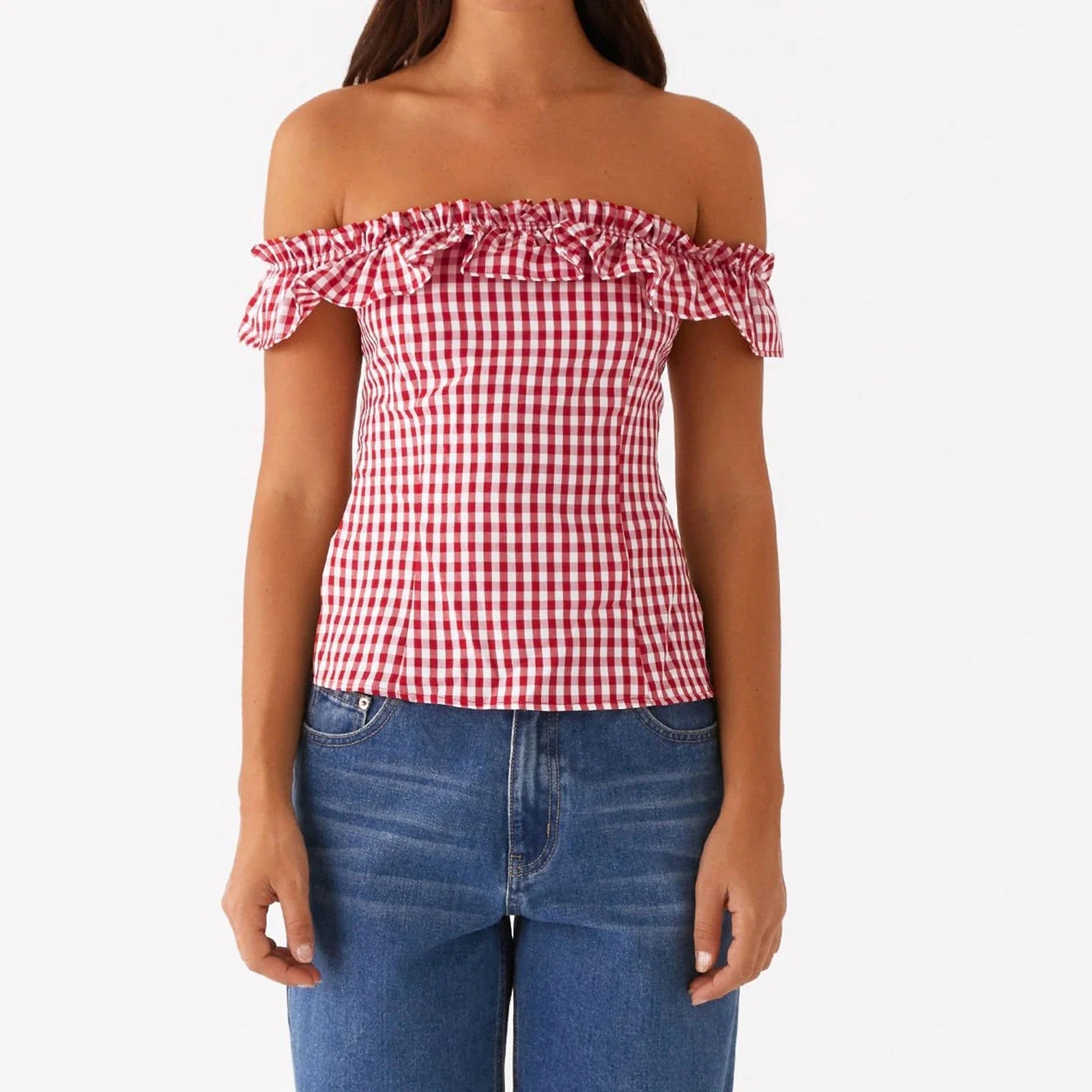 Gingham Square Neck Crop Top image 3