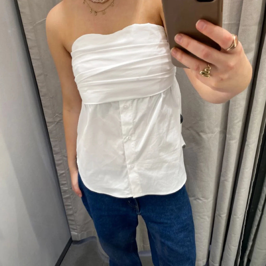 Pleated Strapless Blouse Crop Top image 5