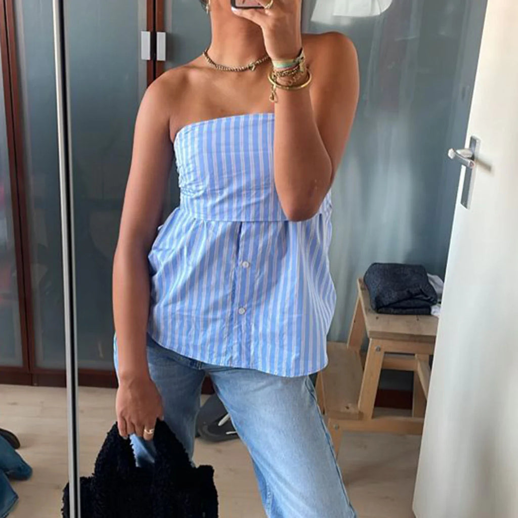 Pleated Strapless Blouse Crop Top image 1