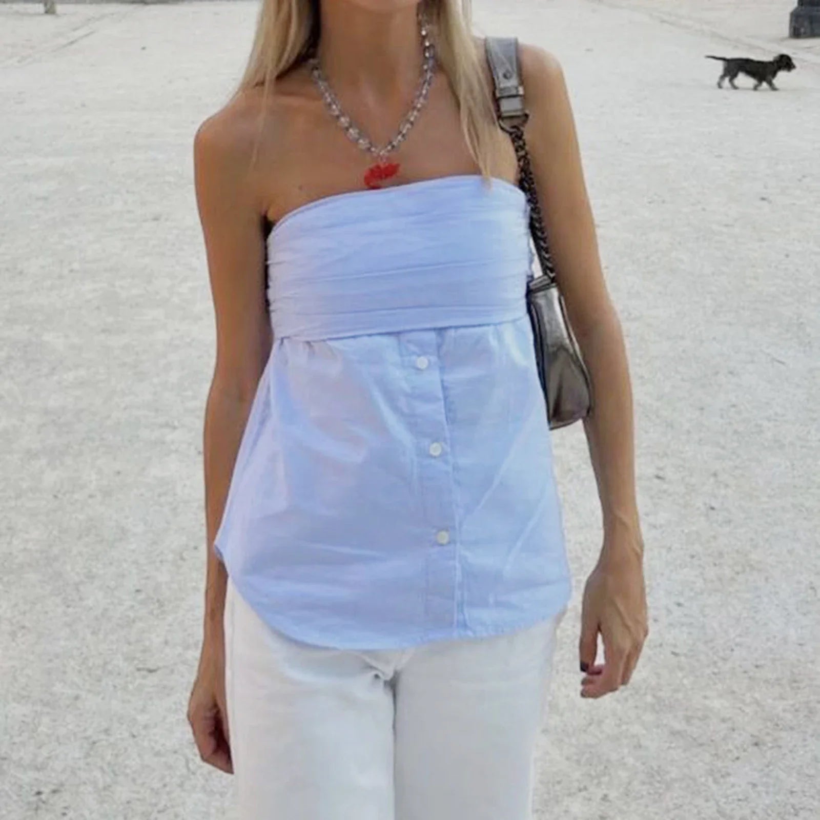 Pleated Strapless Blouse Crop Top image 3