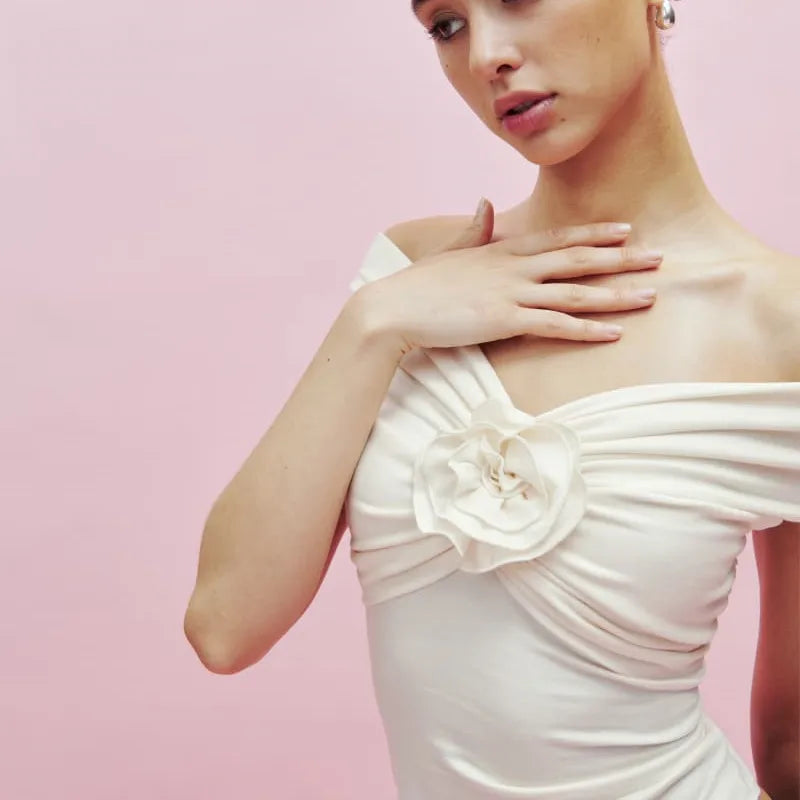 3D Flower Contrast Crop Top image 3