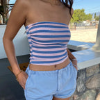 Striped Strapless Bandeau Crop Top image 2