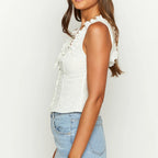 Hollow Eyelet Bow Crop Top image 5