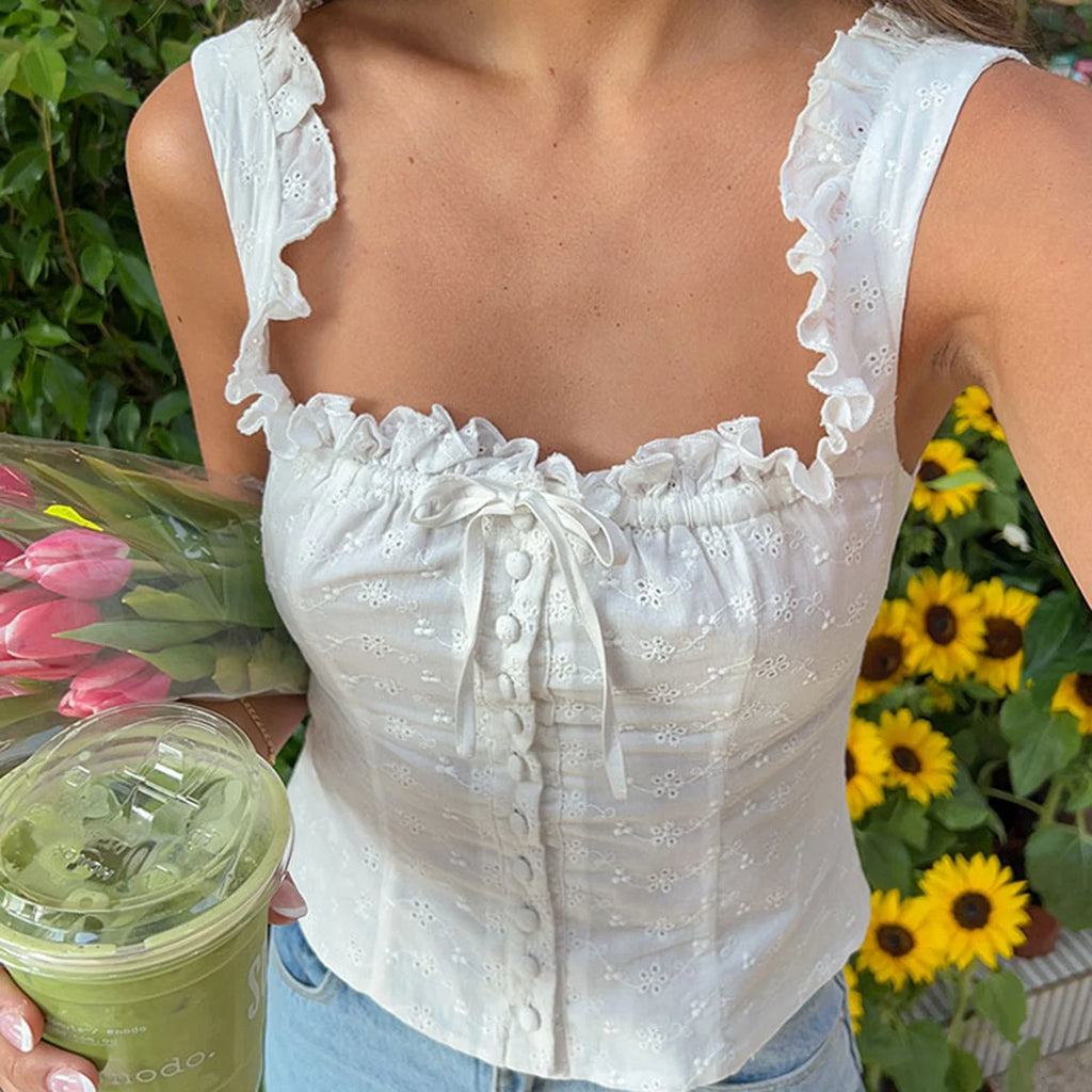 Hollow Eyelet Bow Crop Top image 1