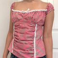 Red Gingham Ruffled Crop Top image 1