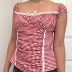 Red Gingham Ruffled Crop Top image 1