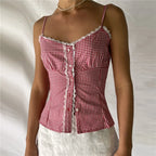 Sweetheart Plaid Button Crop Top image 7