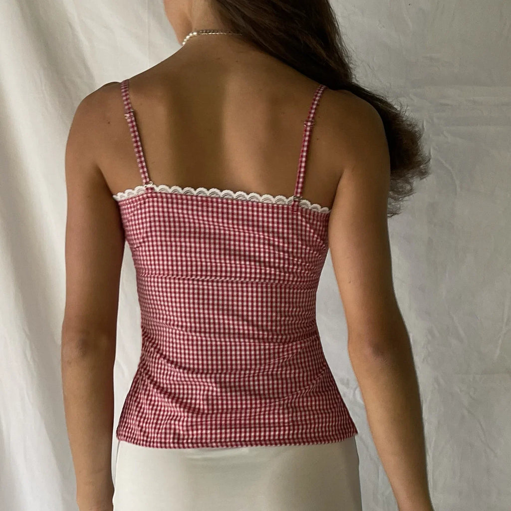 Sweetheart Plaid Button Crop Top image 3