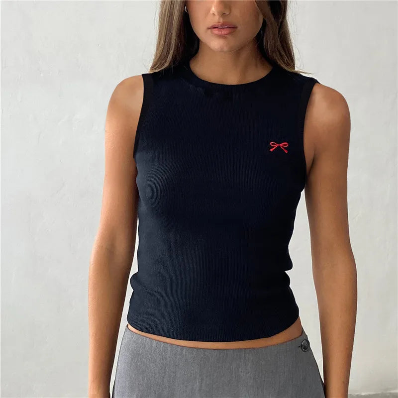 Knit Bow Embroidery Crop Top image 4