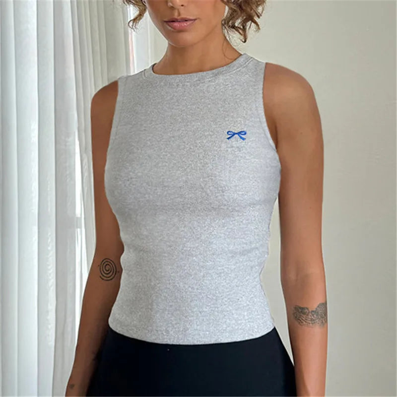 Knit Bow Embroidery Crop Top image 1