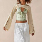 Satin Bowknot V-Neck Crop Top image 3