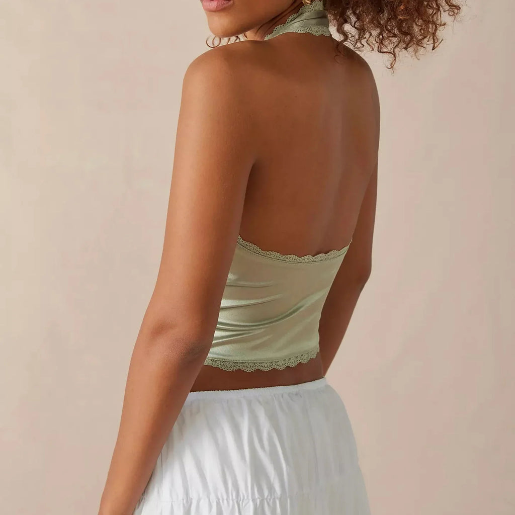 Satin Bowknot V-Neck Crop Top image 2