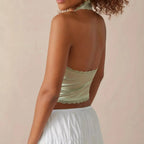 Satin Bowknot V-Neck Crop Top image 2