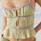 Sheer Lace-Up Spaghetti Crop Top image 2