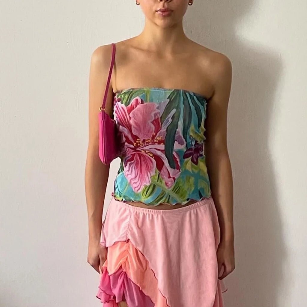 Floral Strapless Slim Crop Top image 5