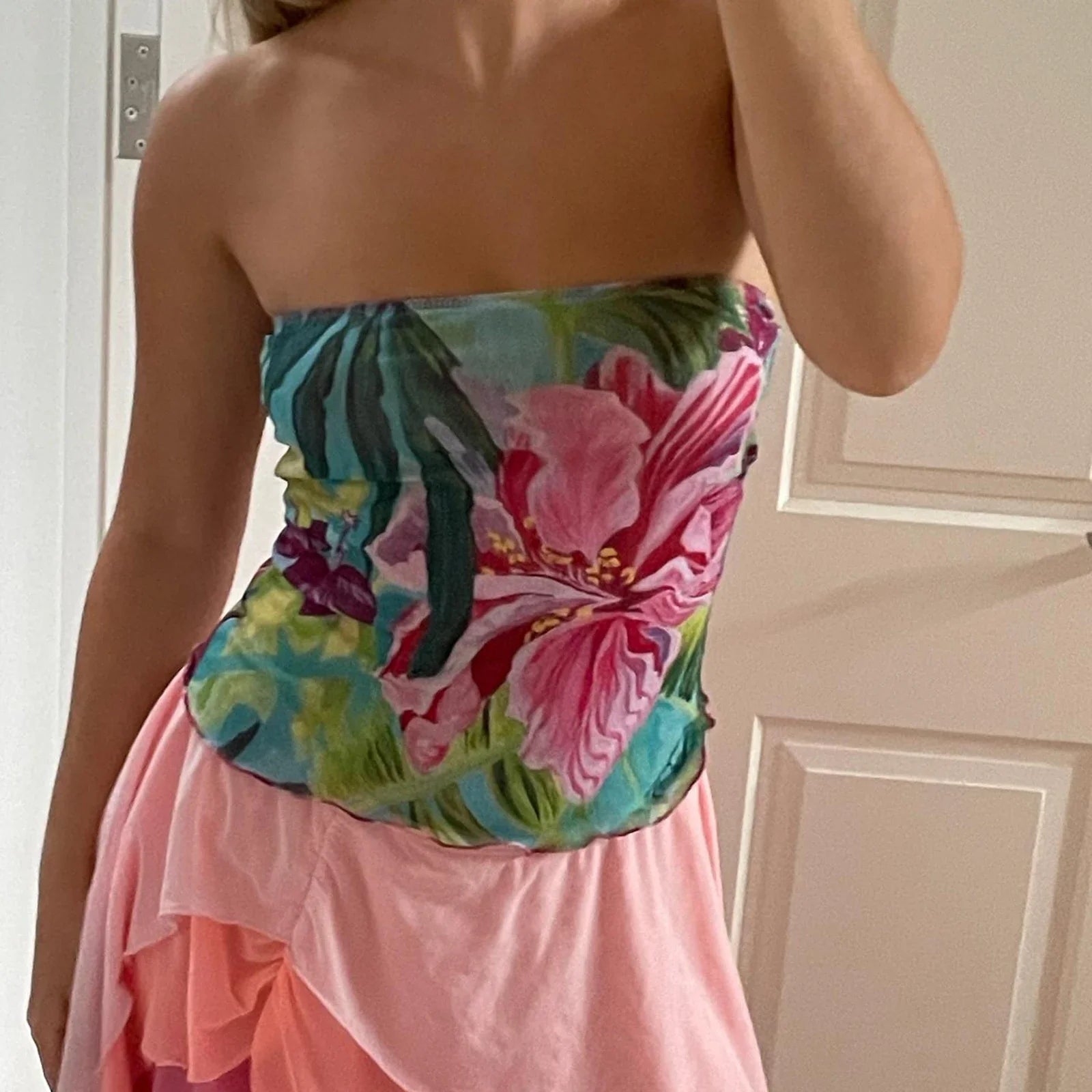 Floral Strapless Slim Crop Top image 1