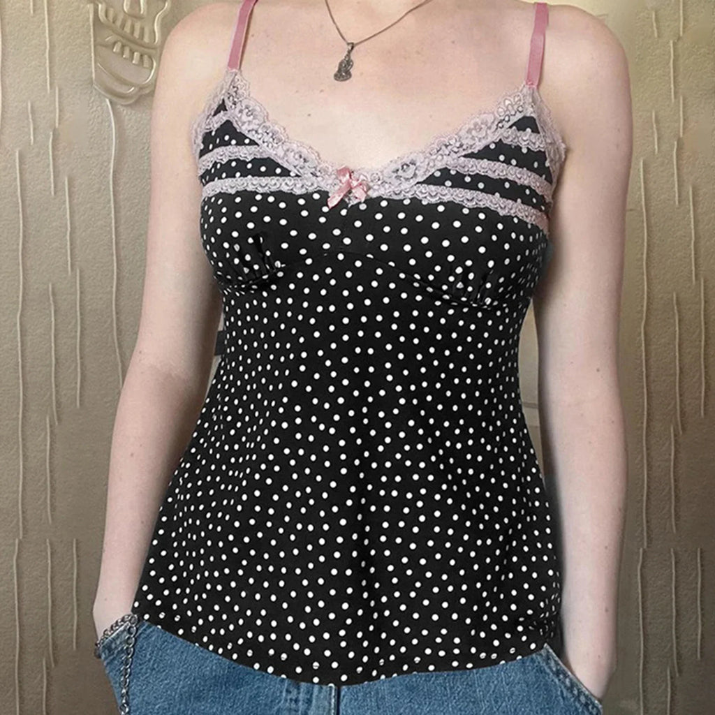 Polka Dot Bow Lace Crop Top image 2