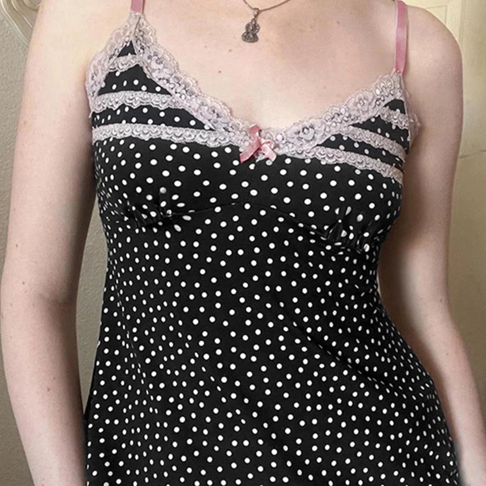 Polka Dot Bow Lace Crop Top image 1