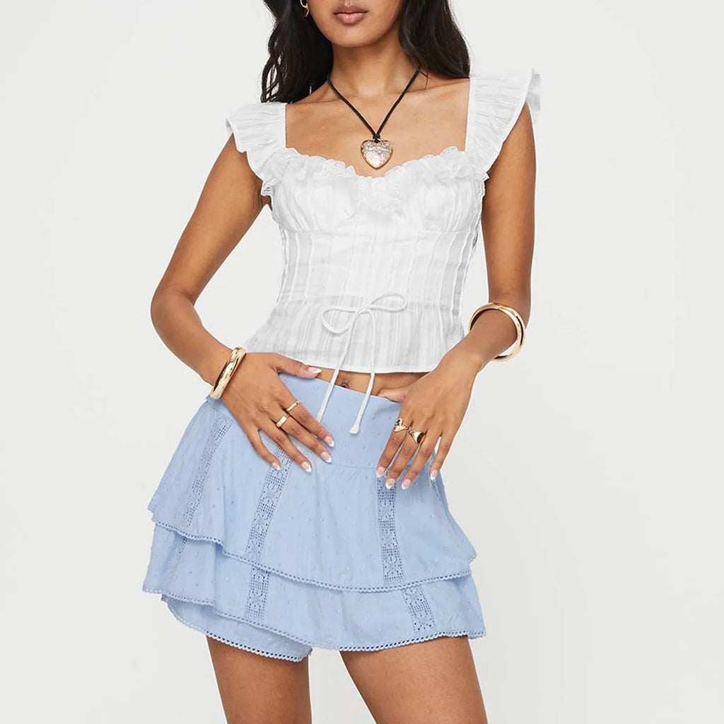 Lace Ruffles Tie-Up Crop Top image 6
