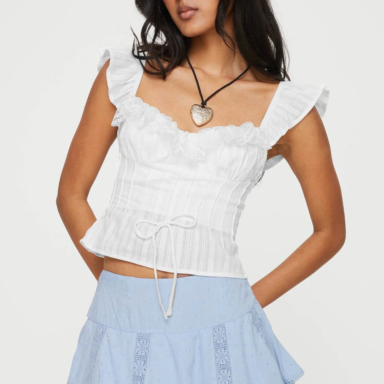 Lace Ruffles Tie-Up Crop Top image 3