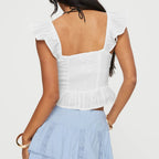 Lace Ruffles Tie-Up Crop Top image 5