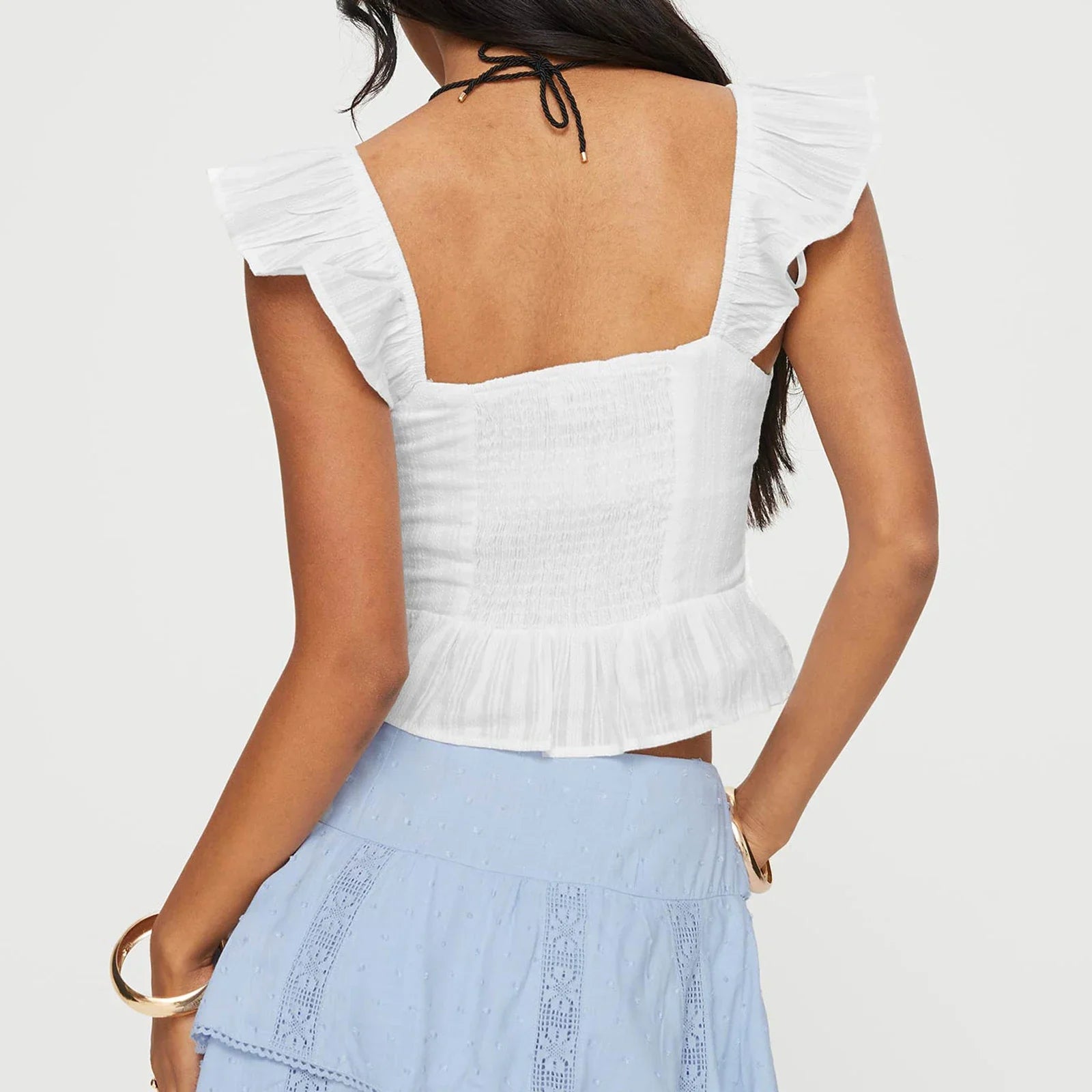 Lace Ruffles Tie-Up Crop Top image 5