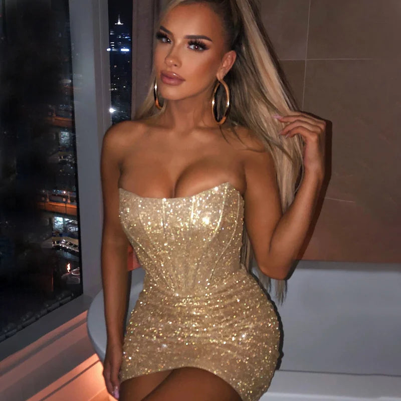 Glamorous Night Club Sexy Bodycon Glitter Party Dress image 2