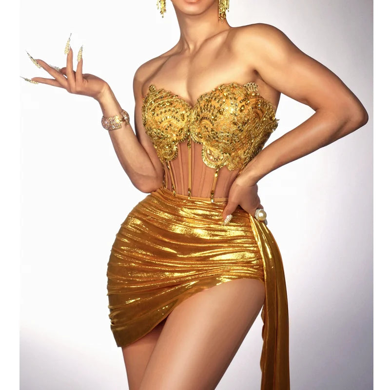 Golden Diamond Strapless Mini Dress image 1