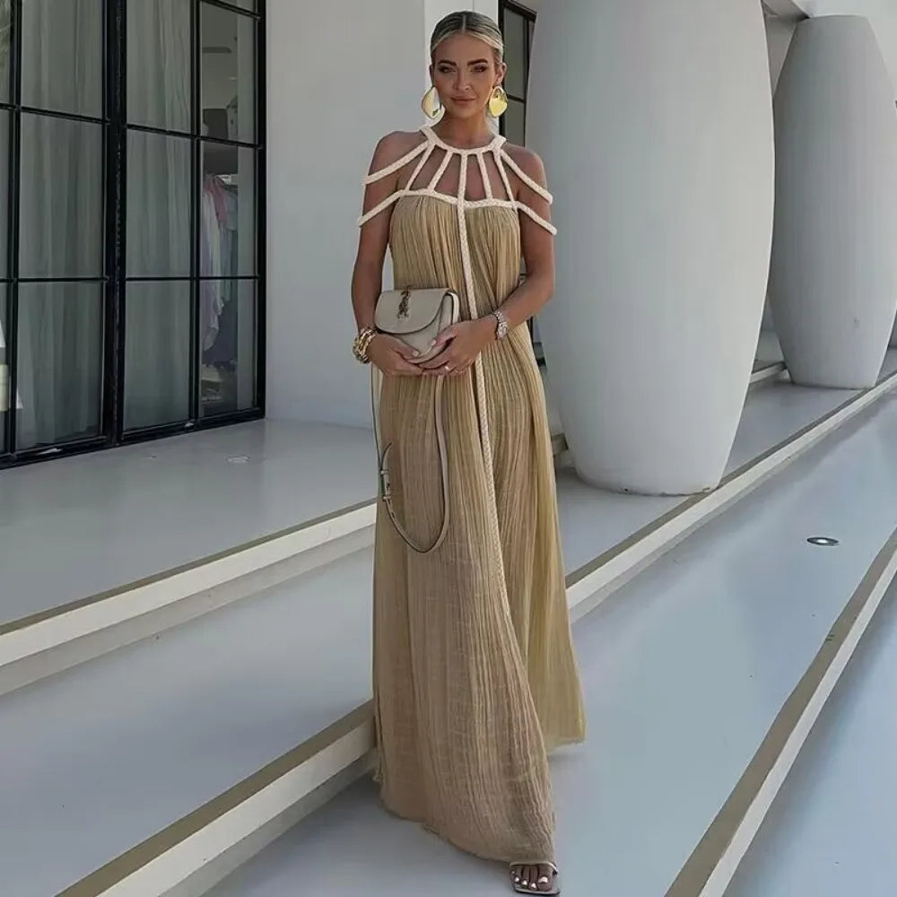 Bohemia Holiday Dress Elegant Solid Casual Loose Long Dresses Summer Party Dress image 5