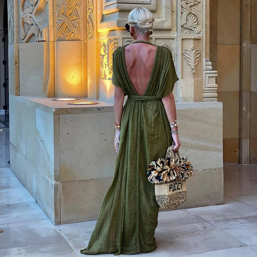 Bohemia Holiday Dress Elegant Solid Casual Loose Long Dresses Summer Party Dress image 2
