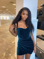 High Quality Summer Velvet Bodycon Dress Green Party Celebrity Evening Party Dress image 2