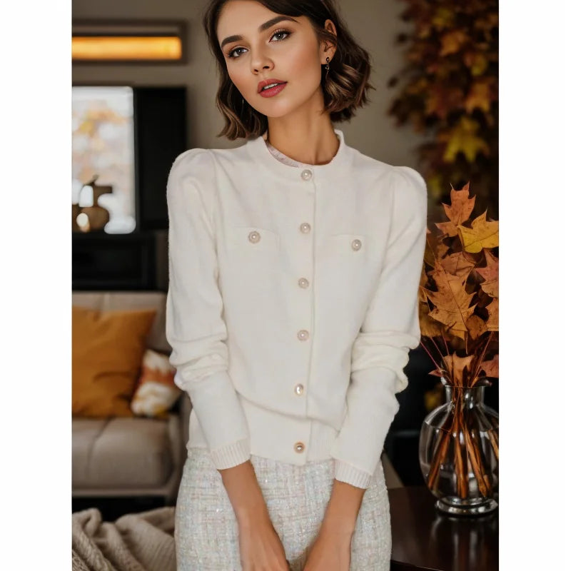 Short Slim Single Breasted Knit Cardigan image 1