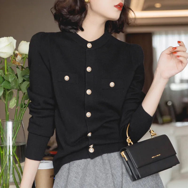 Short Slim Single Breasted Knit Cardigan image 2