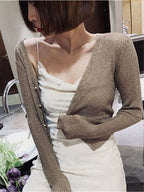 Silk Pearl Button V-neck Cardigan image 2
