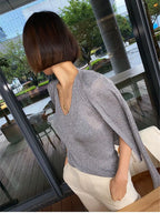 Silk Pearl Button V-neck Cardigan image 5