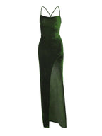 Green Velvet Lace-Up Maxi Dress - Backless Bodycon Party Dress image 5