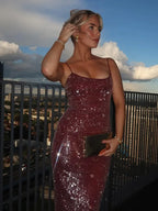 Glossy Sequin Sleeveless Backless Party Dress image 4