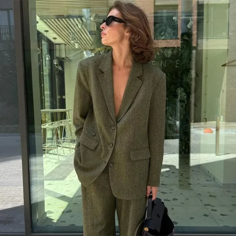 Lapel Blazer Long Sleeve Trousers Office Two Piece Set image 5