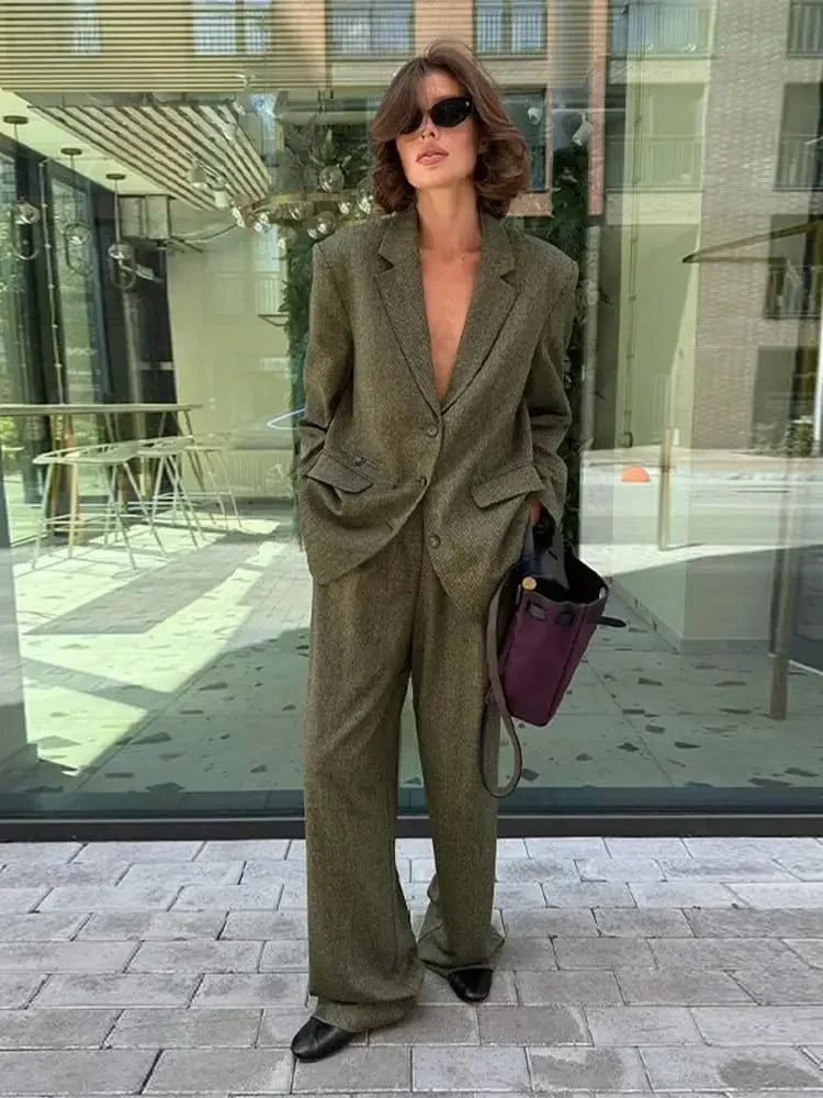 Lapel Blazer Long Sleeve Trousers Office Two Piece Set image 3
