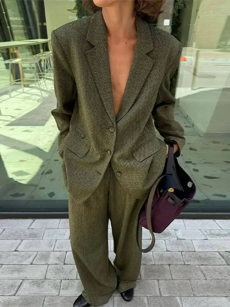 Lapel Blazer Long Sleeve Trousers Office Two Piece Set image 2