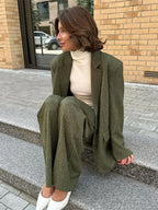 Lapel Blazer Long Sleeve Trousers Office Two Piece Set image 1