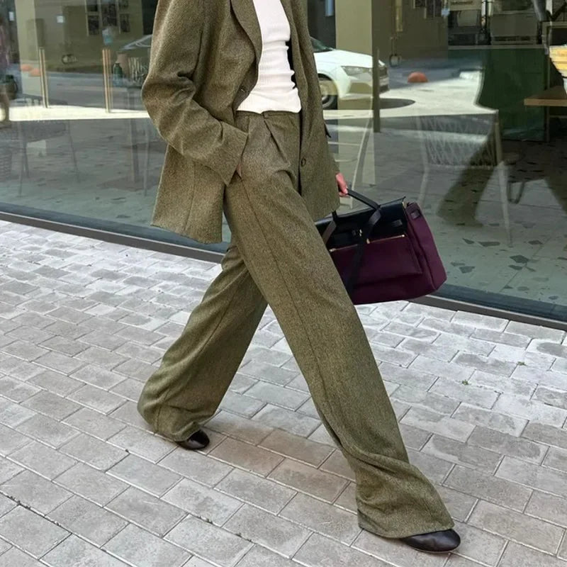 Lapel Blazer Long Sleeve Trousers Office Two Piece Set image 6