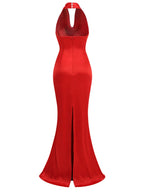 Sexy Backless Sleeveless Halter V-Neck Red Draped Maxi Bodycon Elegant Party Dress image 6