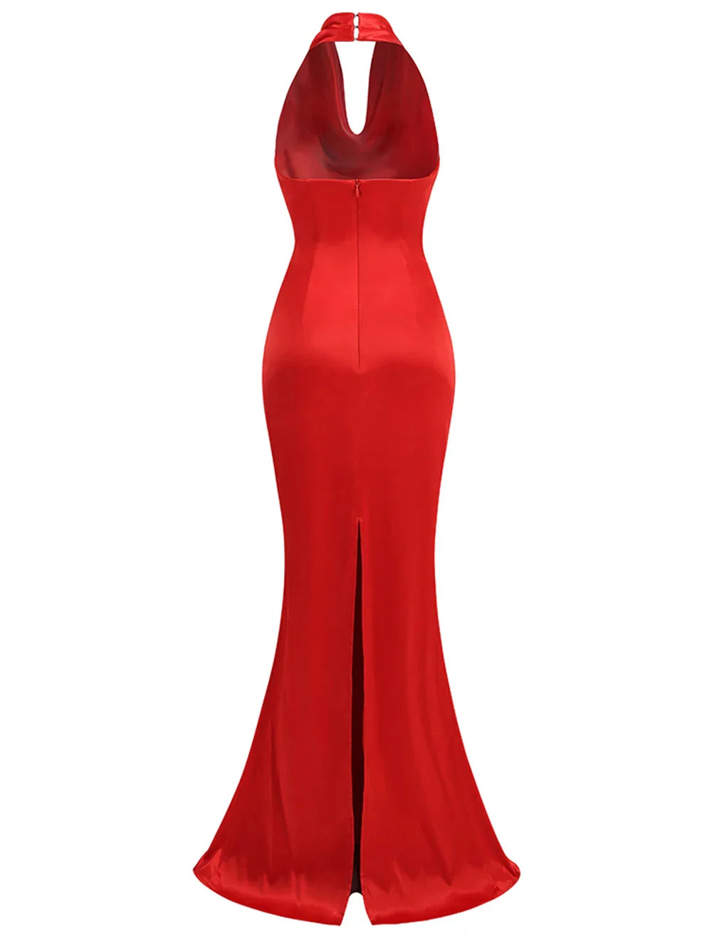 Sexy Backless Sleeveless Halter V-Neck Red Draped Maxi Bodycon Elegant Party Dress image 6