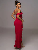 Mozision Elegant Ruffle Sexy Maxi Dress Women Spaghetti Strap Flower Party Dress image 4